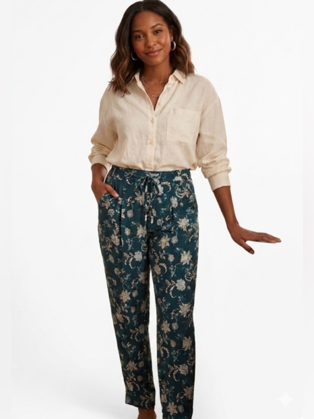 Etam Teal Floral High-Rise Pants - NWT - Size Small